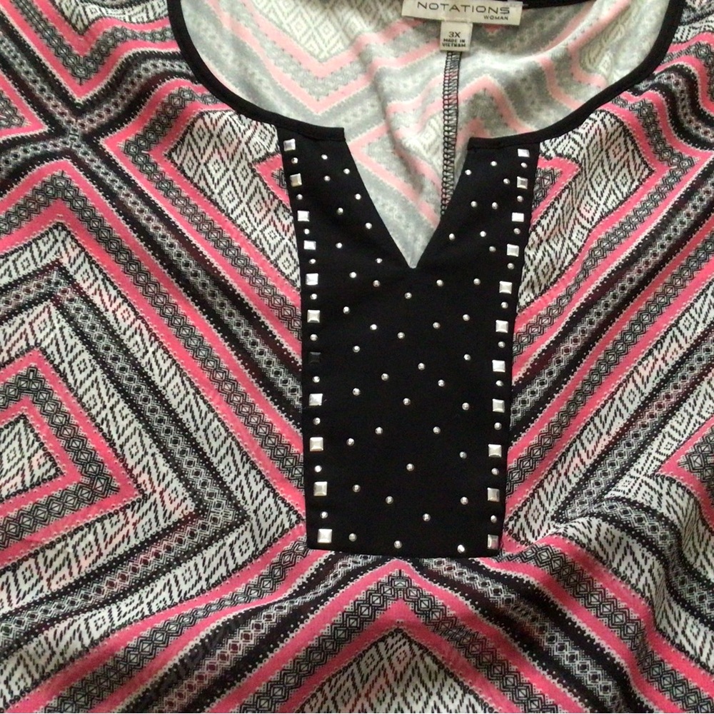 Black Pink White Tank Top & Attached Blouse by Notations sz 3X